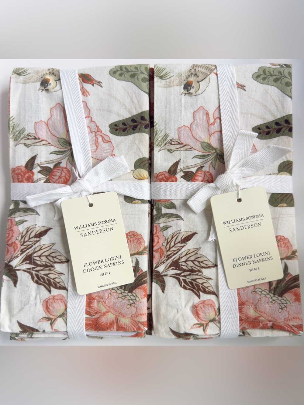 Sanderson x Williams Sonoma 8 Flower Lorini Cotton/Linen Napkins NWT Retail $99